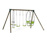 Portique bois ""Nelio"" - Avec 2 balançoires , 1 vis-à-vis et 1 nacelle.