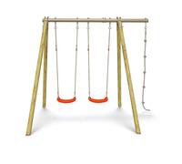 Portique bois poutre métal Techwood Premium Piko 2,30 m - 3 enfants avec corde à nœuds