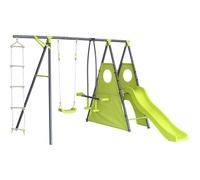 Portique de jeu métal - Dany - 5 agrès - Toboggan & balançoires - Kit d'ancrage