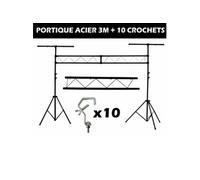 Portique Dj slb001 en acier robuste et réglable en hauteur + 10 crochets de qualité le pack idéal pour supporter vos nombreux jeux de lumière
