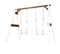 AXI 4-in-1 SportsFun Blanc / Marron | Cadre 4-in-1 pour balançoire, football, volley-ball et tennis | Portique balançoire et Buts