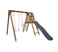 Portique en bois carré 2 agrès avec balançoire bébé et toboggan PRUNE