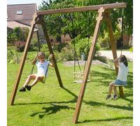 Portique en bois carré 3 agrès avec balançoire bébé et corde disque ulysse marron TU