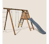 Portique en bois carré 3 agrès balançoir