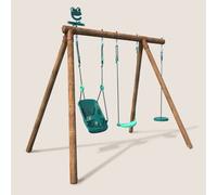 Portique En Bois Rond 3 Agrès Avec Balançoire Bébé Et Corde Disque Tiago Marron TU