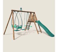 Portique En Bois Rond 3 Agrès Avec Face À Face Et Toboggan Nigel Marron TU