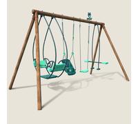 Portique en bois rond 4 agrès avec balan