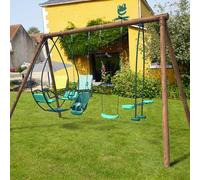 Portique en bois rond 4 agrès avec balan