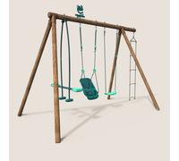 Portique en bois rond 4 agrès balançoire