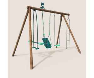 Portique en bois rond 4 agrès balançoire