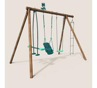 Portique en bois rond 4 agrès balançoire