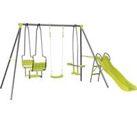 Portique en métal avec Toboggan Ludo II avec 4 agrès - Vert