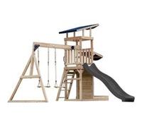 Portique Malik 2 balançoires + mur toboggan gris Marron