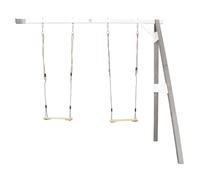 AXI Portique mural en Bois FSC Gris / Blanc avec 2 Balançoires Enfant | Balançoire pour l'extérieur / le jardin 2 agrès
