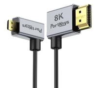 Portkeys 8K Câble HDMI Ultra-Fin 1m, HDMI A vers D (Micro HDMI) avec connecteurs coudés, 2,5 mm, 8K@60Hz, 48Gbps HDMl 2.1, HDR, eARC, pour caméra Sony, moniteur, Gimbal, Rig, PC, (HDMl A-D 1m)