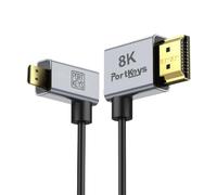 Portkeys 8K Câble HDMI Ultra-Fin 30cm, HDMI A vers Micro HDMI D avec connecteurs coudés, 2,5 mm, 8K@60Hz, 48Gbps HDMl 2.1, pour moniteur caméra, gimbal, rig, PC, PS5, Xbox, (HDMl A-D 30cm)
