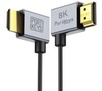 Portkeys 8K Câbles HDMI Lot de 2, Ultra-fin 2,5 mm, HDMI A vers A, 8K@60Hz, 48Gbps, HDR, eARC, pour moniteur caméra, PS5, Xbox, PC, (1m et 30cm Lot de 2)