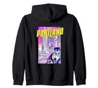 Portland Chat Rétro Anime Paysage Urbain Oregon USA Drôle Sweat à Capuche
