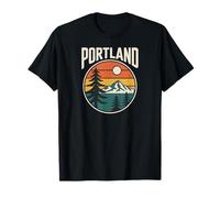 Portland Retro Sunset Mountain Scene Scenic Outdoor T-Shirt