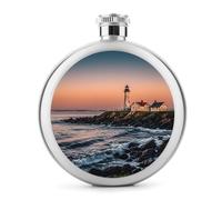 Portland River Lighthouse Sunrise Flasque ronde portable en acier inoxydable 140 ml pour homme et femme
