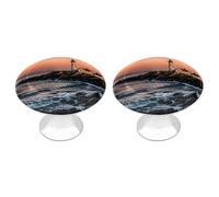 Portland River Lighthouse Sunrise Lot de 2 boutons d'armoire de cuisine de style moderne pour la maison, le bureau, la cuisine