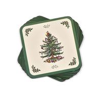 Portmeirion Spode Dessous de Verre cartonné Sapin de Noël, Lot de 6 (Vert, 10,2 x 10,2 cm)