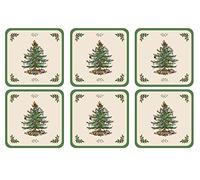 Portmeirion Spode Dessous de Verre cartonné Sapin de Noël, Lot de 6 (Vert, 10,2 x 10,2 cm)