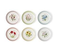 Portmerion Botanic Garden Meadow - Lot de 6 assiettes à pain rondes de 15,2 cm | Fleurs assorties avec bordure colorée en feuille de laurier | Faïence | Passe au micro-ondes et au lave-vaisselle |
