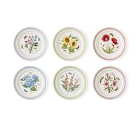 Portmerion Botanic Garden Meadow - Lot de 6 assiettes rondes de 26,7 cm | Fleurs assorties avec bordure colorée en feuille de laurier | Faïence | Passe au micro-ondes et au lave-vaisselle | Maison et