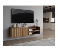 Bestmobilier - Meuble TV suspendu Portmore - Effet bois, 2 niches et 1 porte - 150 cm
