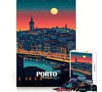 Porto,Portugal la Nuit Puzzle 1000 pièces Développe l'habileté mentale Relaxation Facile Ajustement Parfait Cadeau Symbolique (38x52cm)