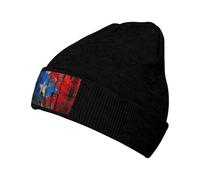 Porto Rico Papier Peint Drapeau Imprimé Chapeau Chaud Bonnet tricoté Doux Hiver Bonnet pour Hommes et Femmes Bonnet Tricot Mode, Noir/blanc, taille unique