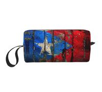 Porto Rico Sac de toilette de voyage avec drapeau imprimé drapeau Sac à crayons en toile Trousse de maquillage multifonction avec fermeture éclair, blanc, One Size