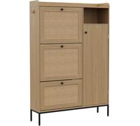 PortoAlegre Armoire à chaussures en rotin avec 3 tiroirs rabattables et étagères réglables à 4 niveaux, grande capacité, pour entrée, hallway, closet, naturel