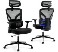 PortoAlegre Chaise de bureau ergonomique à dossier haut, support lombaire réglable et repose-tête, maille respirante avec accoudoirs 3D.