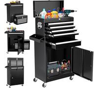 PortoAlegre Chariot à outils à 5 tiroirs avec armoire à outils en métal amovible, étagère réglable, système de verrouillage, insert de protection, servante à outils pour atelier