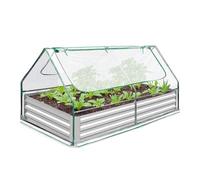 PortoAlegre Kit de jardinières surélevées avec housse en PVC, 2 en 1, avec plate-bande surélevée, en parterre de fleurs galvanisé, avec 2 fenêtres de visualisation, pour plantes de jardin, culture de