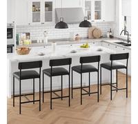 PortoAlegre Lot de 4 tabourets de bar de 64 cm de haut avec repose-pieds, dossier et rembourré, en cuir synthétique et métal, pour bar, cuisine, comptoir, café - Noir