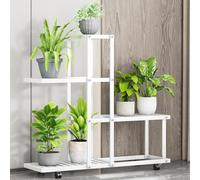 PortoAlegre Support pour plantes - Escalier pour fleurs et herbes - En métal - Avec roulettes - Étagère à fleurs à plusieurs étages - Pour coin de la pièce, salon, balcon, terrasse, cour