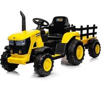 PortoAlegre Tracteur électrique 12 V avec remorque, véhicule pour enfant avec télécommande, changement de vitesse, musique, lumière LED, tracteur pour enfants de 3 à 8 ans