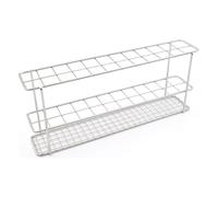 Portoir pour tubes à essai Linker®, revêtement plastique blanc, base en treillis soudé, taille de compartiment 18x18mm (jusqu'à Ø16mm)
