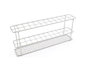 Portoir pour tubes à essai Linker®, revêtement plastique blanc, base en treillis soudé, taille de compartiment 18x18mm (jusqu'à Ø16mm)