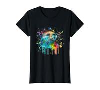 Portrait Abstrait coloré de la Faune de rivière d'amant de Loutre T-Shirt Graphique avec Valeur, Femme, Noir, XS