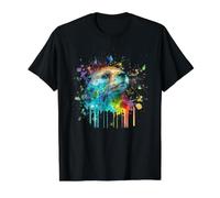 Portrait Abstrait coloré de la Faune de rivière d'amant de Loutre T-Shirt Graphique avec Valeur, Homme, Noir, S