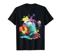 Portrait Abstrait coloré de la Faune de rivière d'amant de Loutre T-Shirt Graphique avec Valeur, Homme, Noir, XL