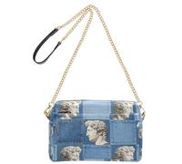 Portrait abstrait en denim bleu mode sac à bandoulière pour femme en cuir végétalien sac à main décontracté fermeture éclair dames sacs à main d'épaule