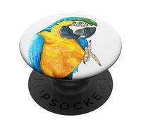 Portrait Aquarelle Ara Bleu et Jaune PopSockets PopGrip Adhésif