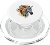 Portrait Aquarelle de Lion et zèbre - Duo Animalier PopSockets PopGrip pour MagSafe