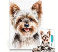 Portrait Aquarelle de Yorkshire Terrier Puzzle de 1000 pièces Jeu de mémoire Amusant Surface Lisse sans bavures Défi divertissant pour Les Loisirs (38x26cm)