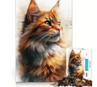 Portrait Aquarelle d'un Chat Roux Puzzle de 1000 pièces pour Adolescents Activité ludique et stimulante pour la réflexion Taille Uniforme Pièces précises Activité relaxante en Groupe à l'intérieur